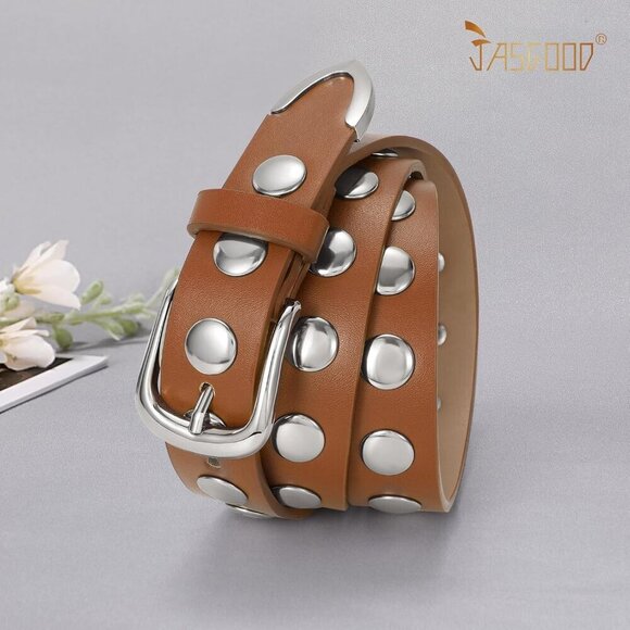 Women\'s Brown Fashion Leather Belt Punk Studded Belt for Jeans Pants Dresses main image 4